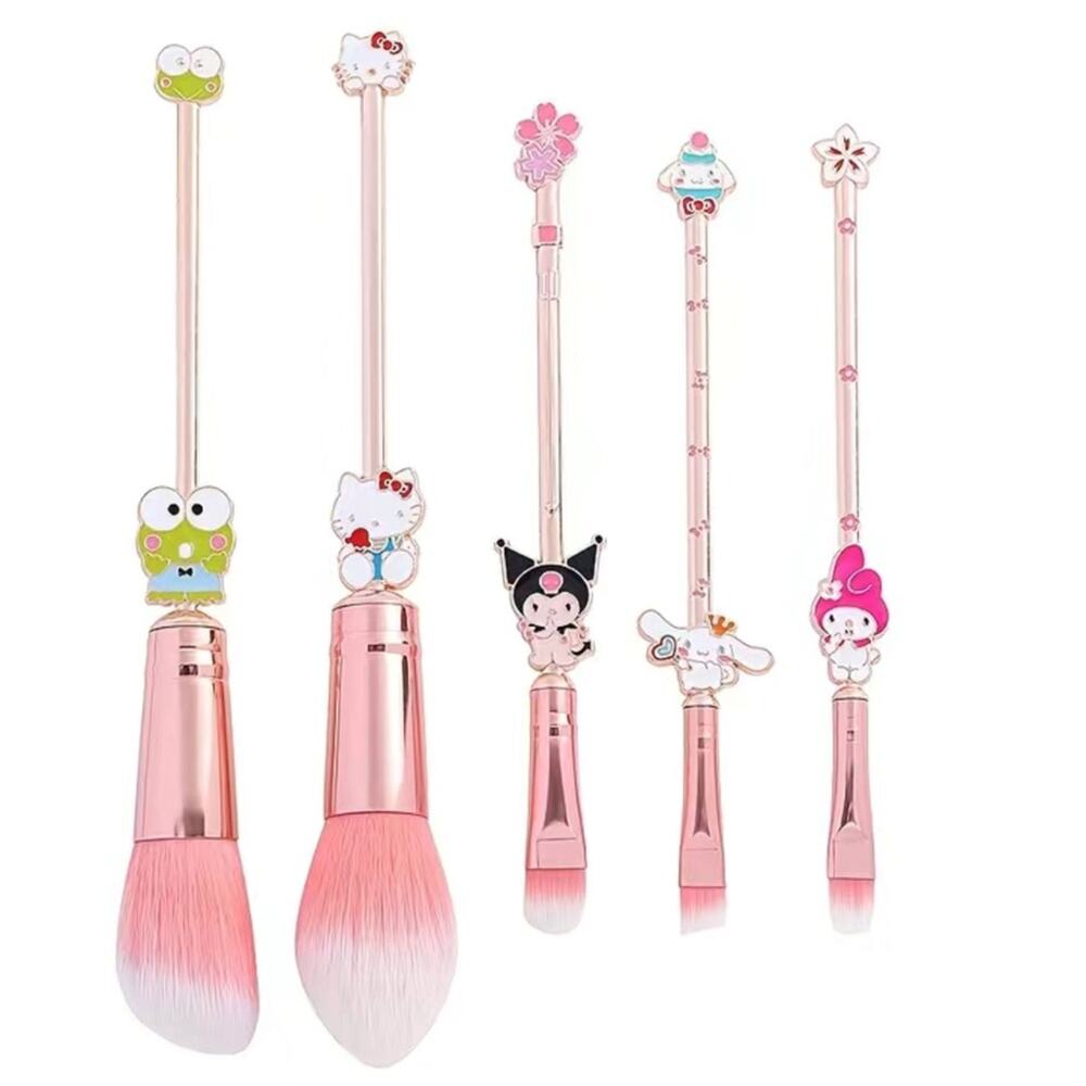 Hello Kitty Pink Metallic Metal Cosmetic Makeup Brushes Brush Set Kawaii Cute